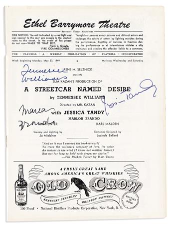 (ENTERTAINERS--PLAYBILLS.) WILLIAMS, TENNESSEE. Group of 4 playbills from various productions of A Streetcar Named Desire, each Signed
